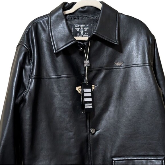 NWT Reportage R.G.A. Made In Italy Black Vintage Faux Leather Jacket Men's Large - Picture 10 of 10